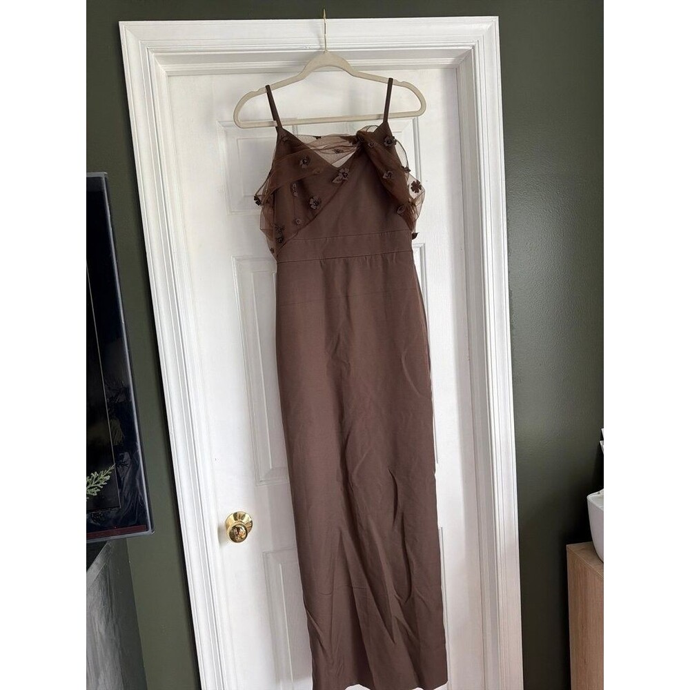 Wear Your Love Brown Sleeveless Dress with Floral Embellishments